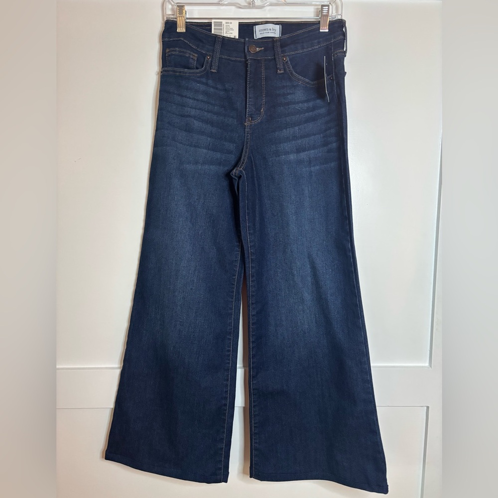 crown & ivy Dark Blue Flare Jeans size 4 but hemmed to 26” inseam NWT